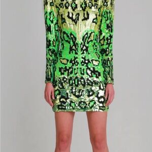 Elegant Green Sequin Long Sleeve Dress